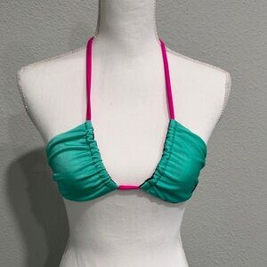 Turquoise Bikini Top with Hot Pink Halter Straps